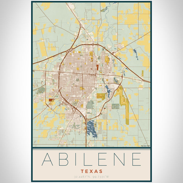 Abilene Texas Map Print Portrait Orientation in Woodblock Style With Shaded Background