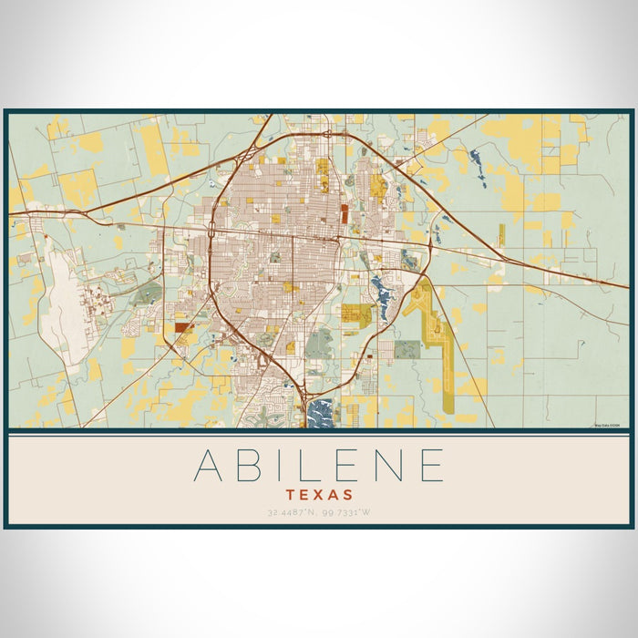 Abilene Texas Map Print Landscape Orientation in Woodblock Style With Shaded Background