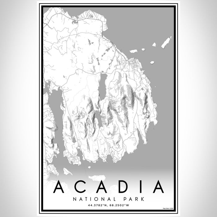 Acadia National Park Map Print Portrait Orientation in Classic Style With Shaded Background