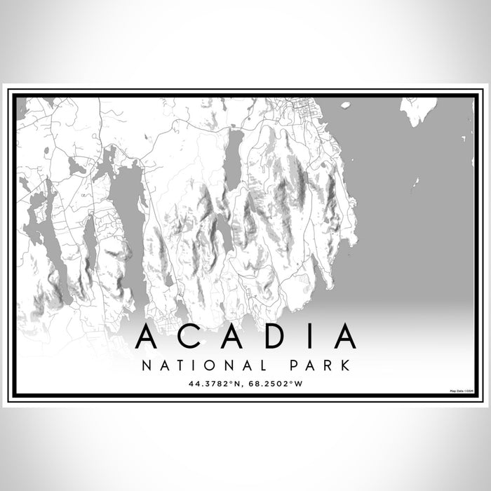 Acadia National Park Map Print Landscape Orientation in Classic Style With Shaded Background