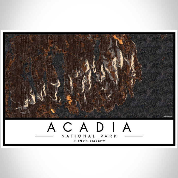 Acadia National Park Map Print Landscape Orientation in Ember Style With Shaded Background