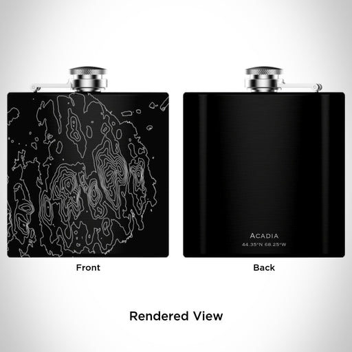Rendered View of Acadia National Park Map Engraving on 6oz Stainless Steel Flask in Black