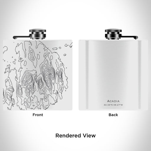 Rendered View of Acadia National Park Map Engraving on 6oz Stainless Steel Flask in White