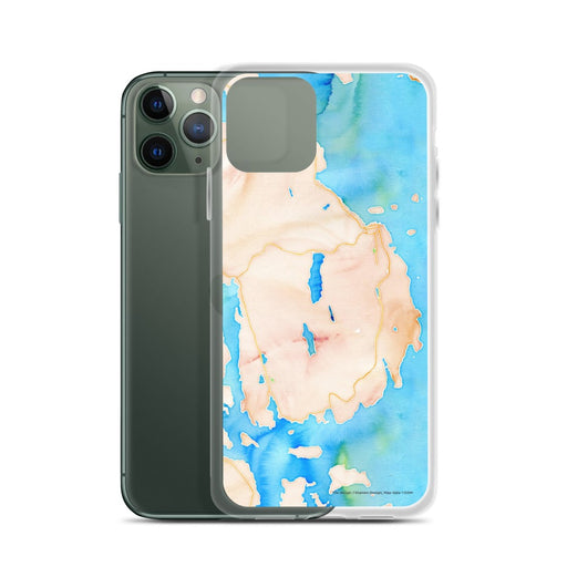 Custom Acadia National Park Map Phone Case in Watercolor on Table with Laptop and Plant
