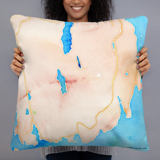 Person holding 22x22 Custom Acadia National Park Map Throw Pillow in Watercolor