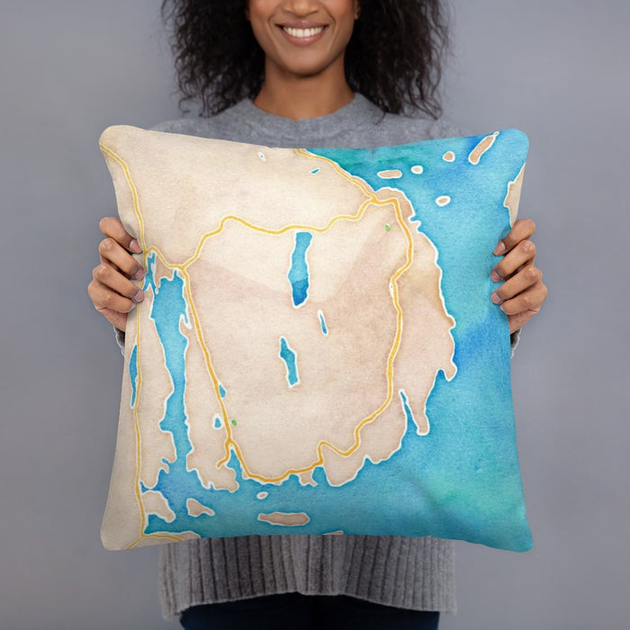 Person holding 18x18 Custom Acadia National Park Map Throw Pillow in Watercolor