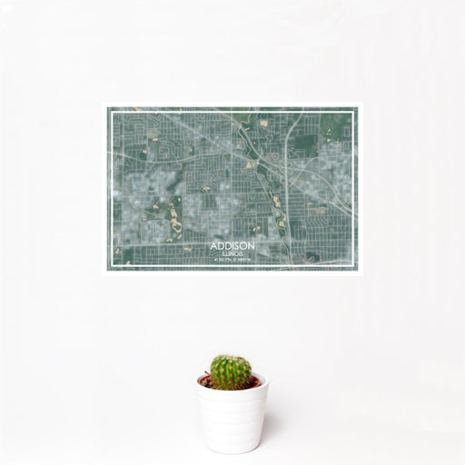 12x18 Addison Illinois Map Print Landscape Orientation in Afternoon Style With Small Cactus Plant in White Planter