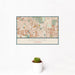 12x18 Addison Illinois Map Print Landscape Orientation in Woodblock Style With Small Cactus Plant in White Planter
