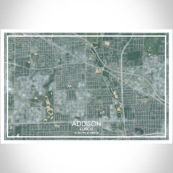 Addison Illinois Map Print Landscape Orientation in Afternoon Style With Shaded Background