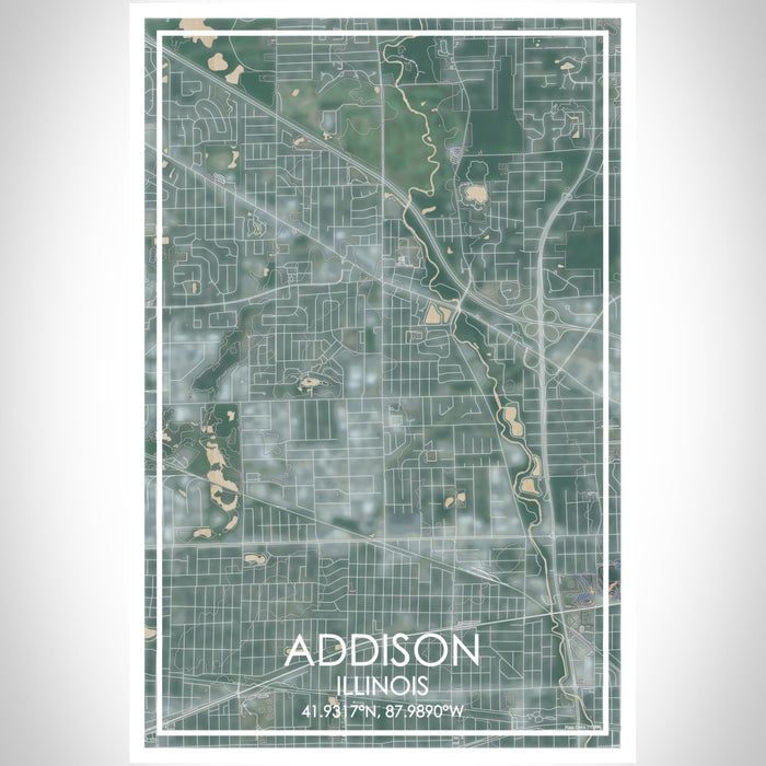 Addison Illinois Map Print Portrait Orientation in Afternoon Style With Shaded Background