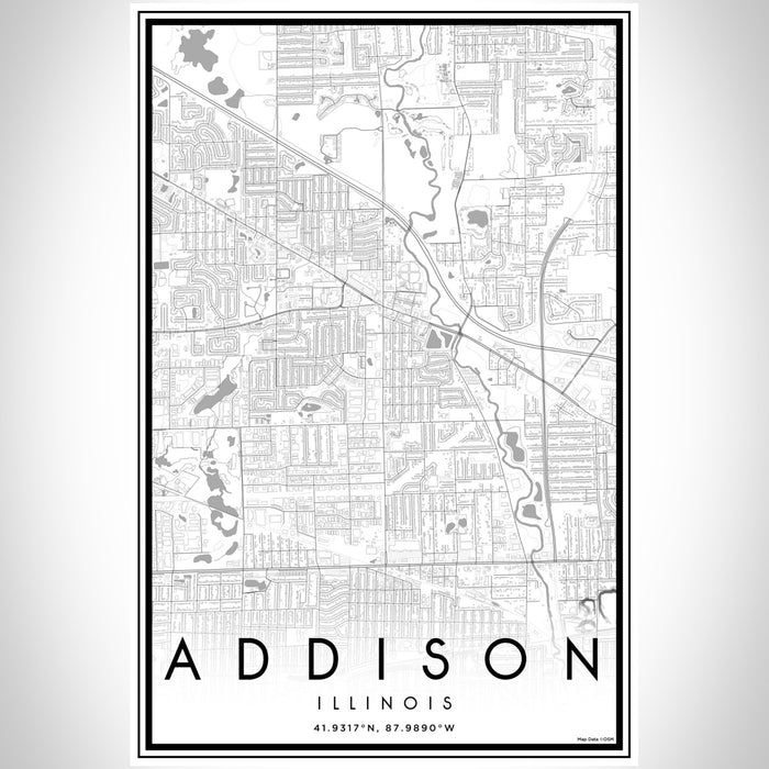 Addison Illinois Map Print Portrait Orientation in Classic Style With Shaded Background