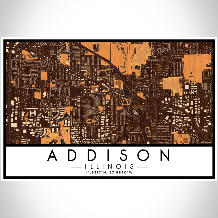 Addison Illinois Map Print Landscape Orientation in Ember Style With Shaded Background