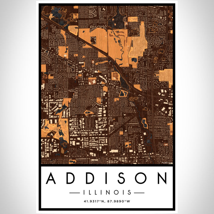 Addison Illinois Map Print Portrait Orientation in Ember Style With Shaded Background