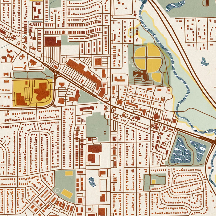 Addison Illinois Map Print in Woodblock Style Zoomed In Close Up Showing Details