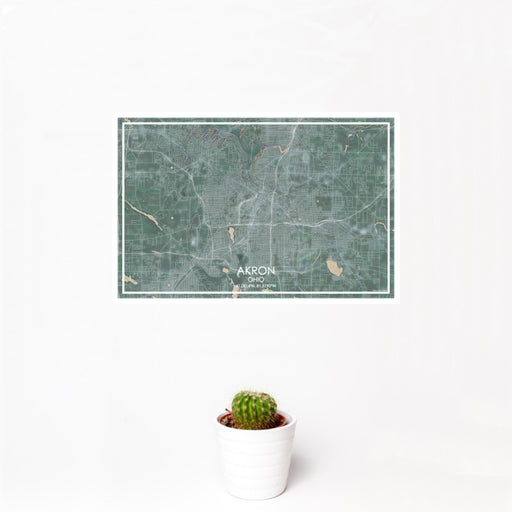 12x18 AKRON Ohio Map Print Landscape Orientation in Afternoon Style With Small Cactus Plant in White Planter