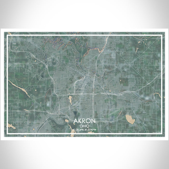 AKRON Ohio Map Print Landscape Orientation in Afternoon Style With Shaded Background