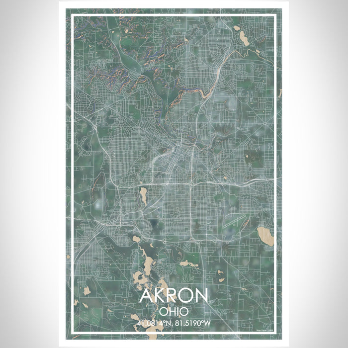 AKRON Ohio Map Print Portrait Orientation in Afternoon Style With Shaded Background