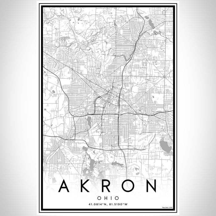 Akron Ohio Map Print Portrait Orientation in Classic Style With Shaded Background
