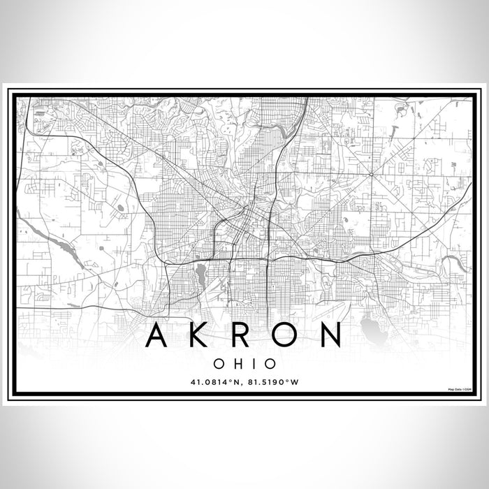 Akron Ohio Map Print Landscape Orientation in Classic Style With Shaded Background