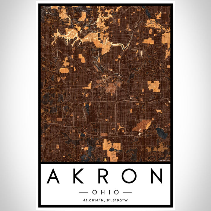 Akron Ohio Map Print Portrait Orientation in Ember Style With Shaded Background