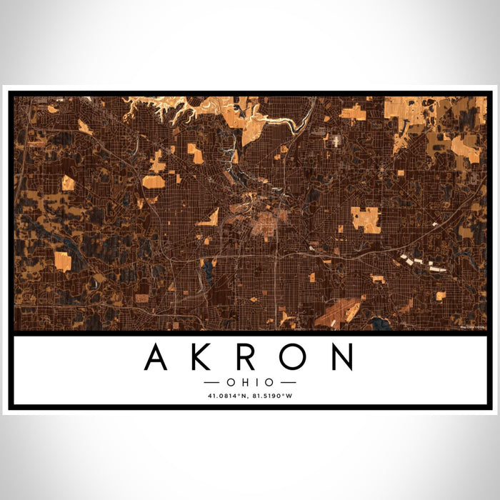 Akron Ohio Map Print Landscape Orientation in Ember Style With Shaded Background