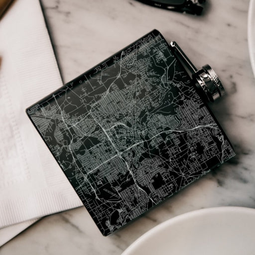Akron Ohio Custom Engraved City Map Inscription Coordinates on 6oz Stainless Steel Flask in Black