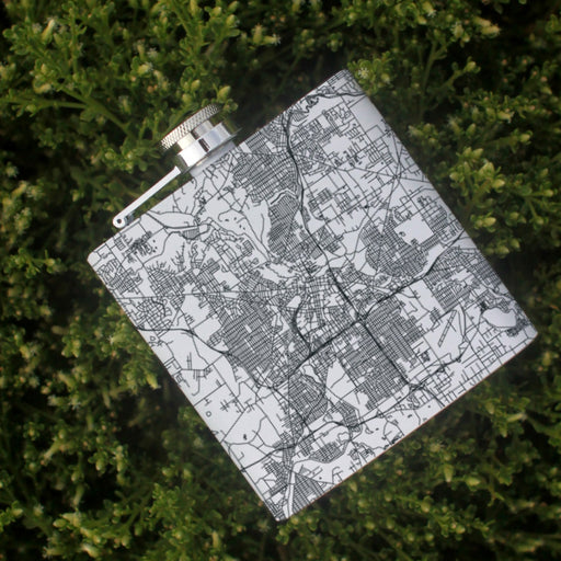 Akron Ohio Custom Engraved City Map Inscription Coordinates on 6oz Stainless Steel Flask in White