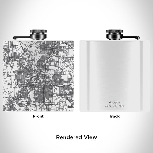 Rendered View of Akron Ohio Map Engraving on 6oz Stainless Steel Flask in White