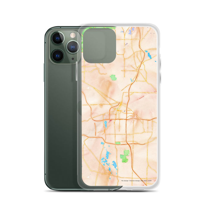 Custom Akron Ohio Map Phone Case in Watercolor on Table with Laptop and Plant