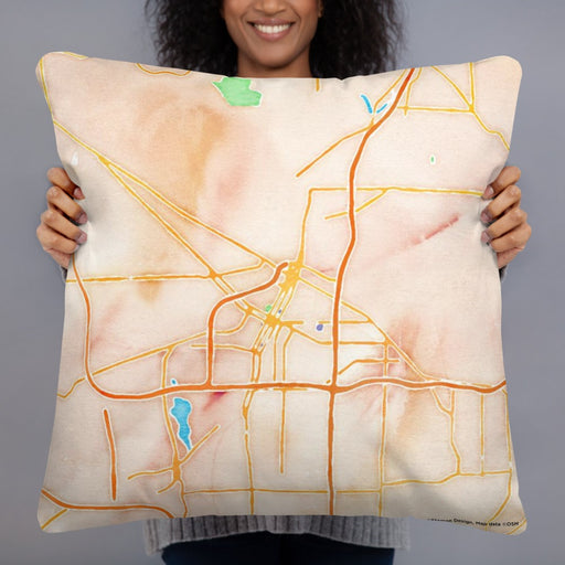 Person holding 22x22 Custom Akron Ohio Map Throw Pillow in Watercolor