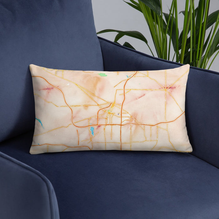 Custom Akron Ohio Map Throw Pillow in Watercolor on Blue Colored Chair