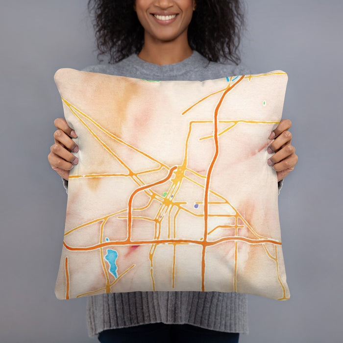Person holding 18x18 Custom Akron Ohio Map Throw Pillow in Watercolor