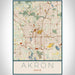 Akron Ohio Map Print Portrait Orientation in Woodblock Style With Shaded Background