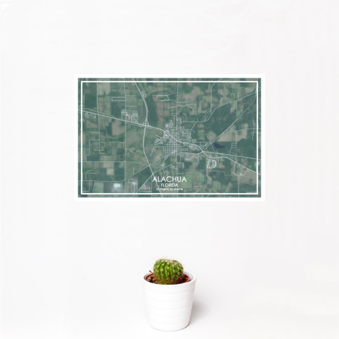 12x18 ALACHUA Florida Map Print Landscape Orientation in Afternoon Style With Small Cactus Plant in White Planter