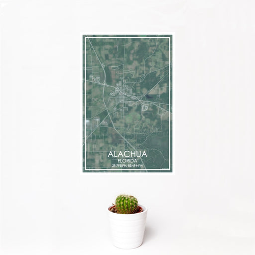 12x18 ALACHUA Florida Map Print Portrait Orientation in Afternoon Style With Small Cactus Plant in White Planter