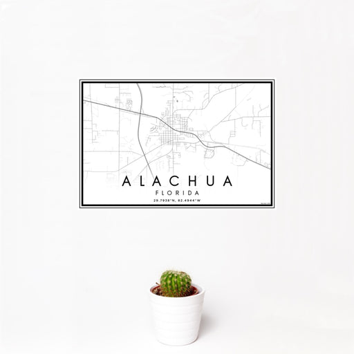 12x18 Alachua Florida Map Print Landscape Orientation in Classic Style With Small Cactus Plant in White Planter
