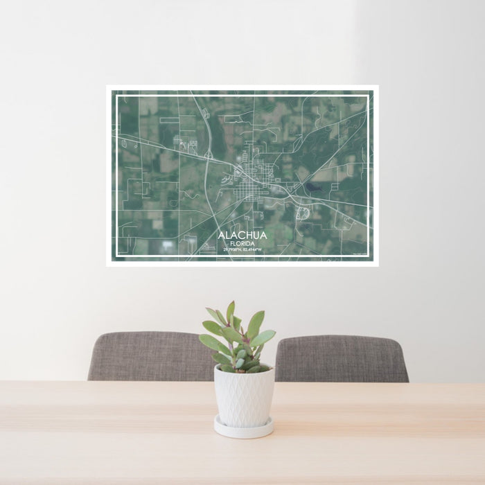 24x36 ALACHUA Florida Map Print Lanscape Orientation in Afternoon Style Behind 2 Chairs Table and Potted Plant