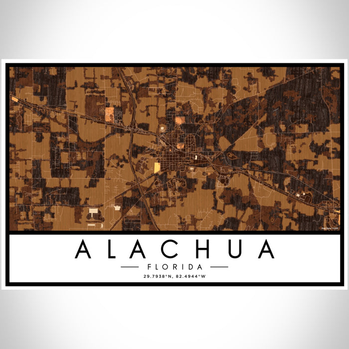 Alachua Florida Map Print Landscape Orientation in Ember Style With Shaded Background