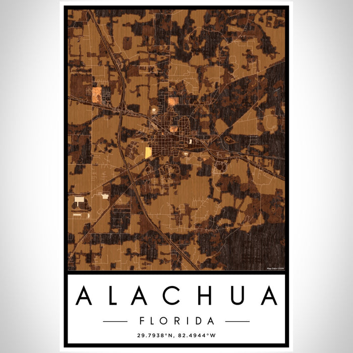 Alachua Florida Map Print Portrait Orientation in Ember Style With Shaded Background