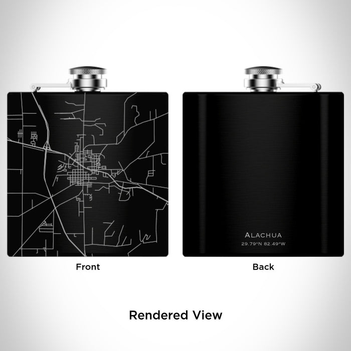 Rendered View of Alachua Florida Map Engraving on 6oz Stainless Steel Flask in Black