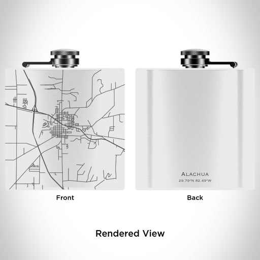 Rendered View of Alachua Florida Map Engraving on 6oz Stainless Steel Flask in White