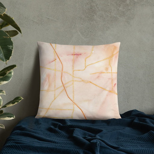 Custom Alachua Florida Map Throw Pillow in Watercolor on Bedding Against Wall