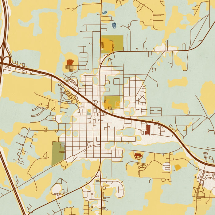 Alachua Florida Map Print in Woodblock Style Zoomed In Close Up Showing Details