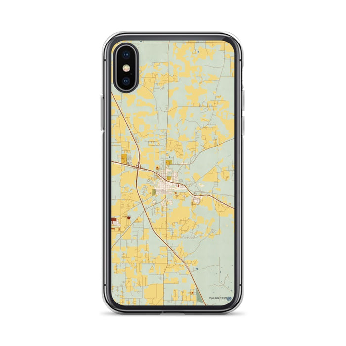 Custom iPhone X/XS Alachua Florida Map Phone Case in Woodblock