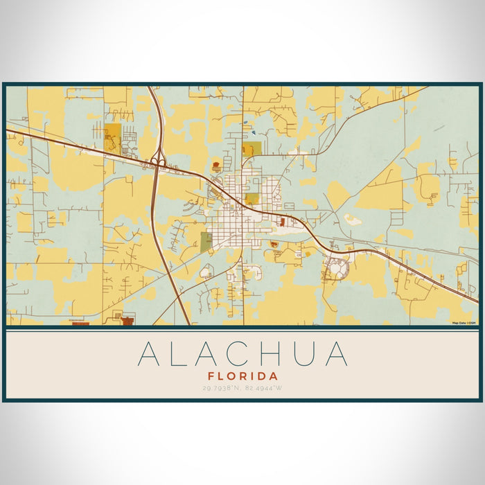 Alachua Florida Map Print Landscape Orientation in Woodblock Style With Shaded Background