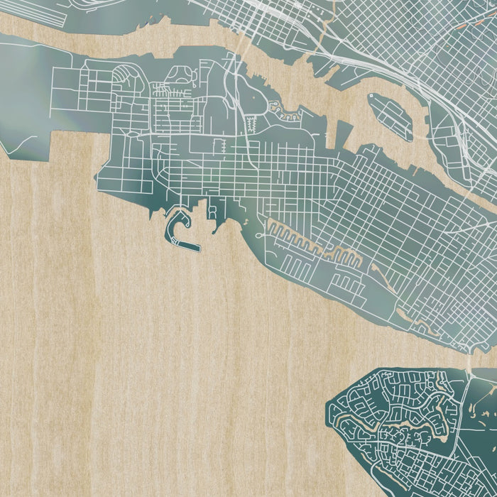 ALAMEDA California Map Print in Afternoon Style Zoomed In Close Up Showing Details
