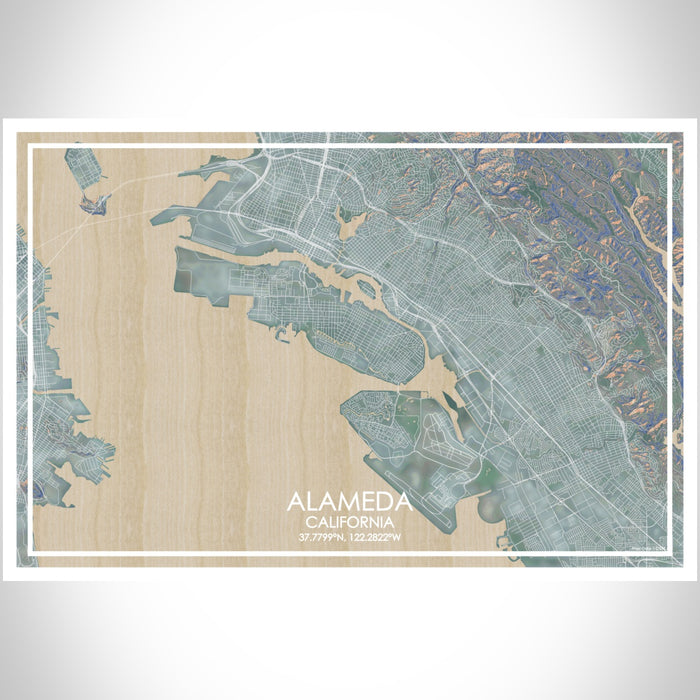 ALAMEDA California Map Print Landscape Orientation in Afternoon Style With Shaded Background