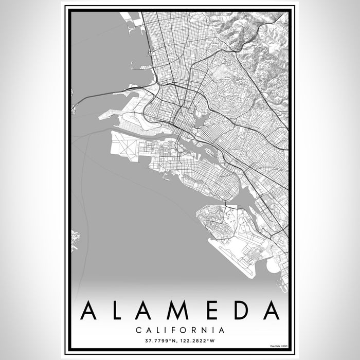 Alameda California Map Print Portrait Orientation in Classic Style With Shaded Background