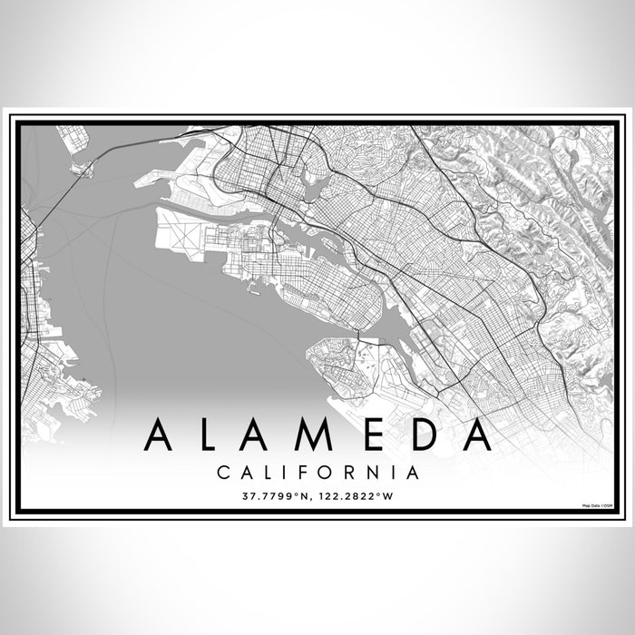 Alameda California Map Print Landscape Orientation in Classic Style With Shaded Background