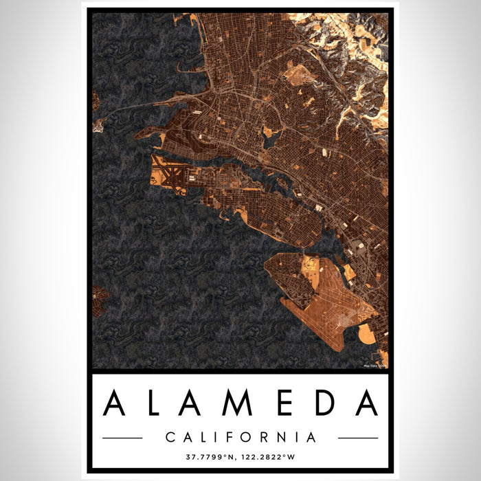 Alameda California Map Print Portrait Orientation in Ember Style With Shaded Background